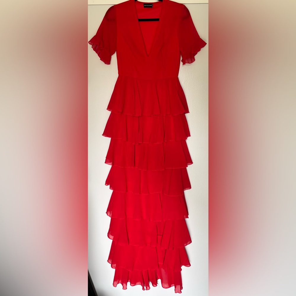 Pretty Little Thing Elegant Red Layered/Ruffled Dress